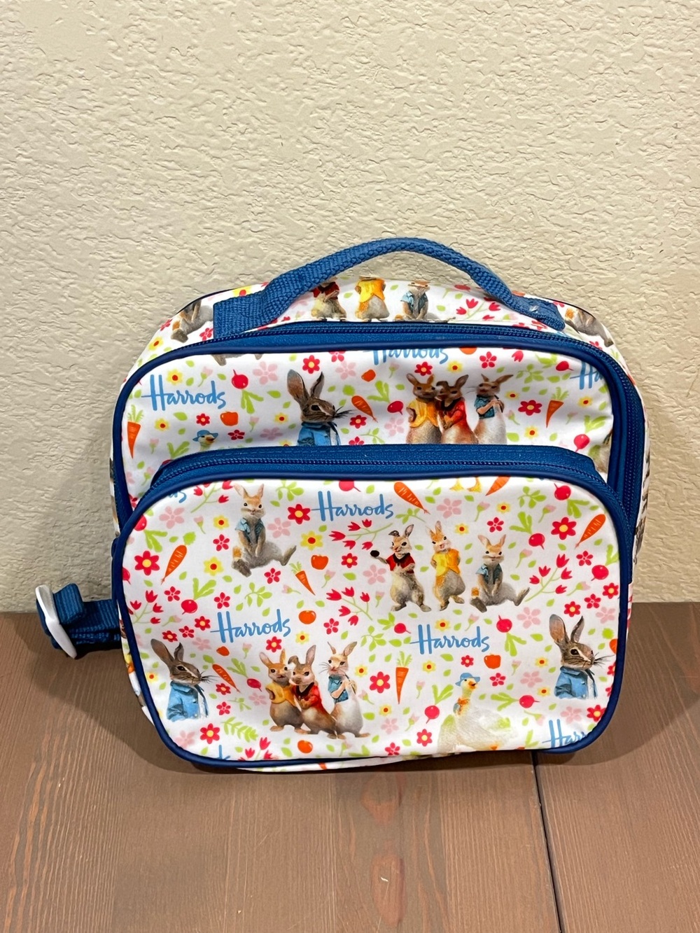 New Harrods Peter Rabbit Movie Kids Backpack Vinyl Bunny Print Carrots Flowers